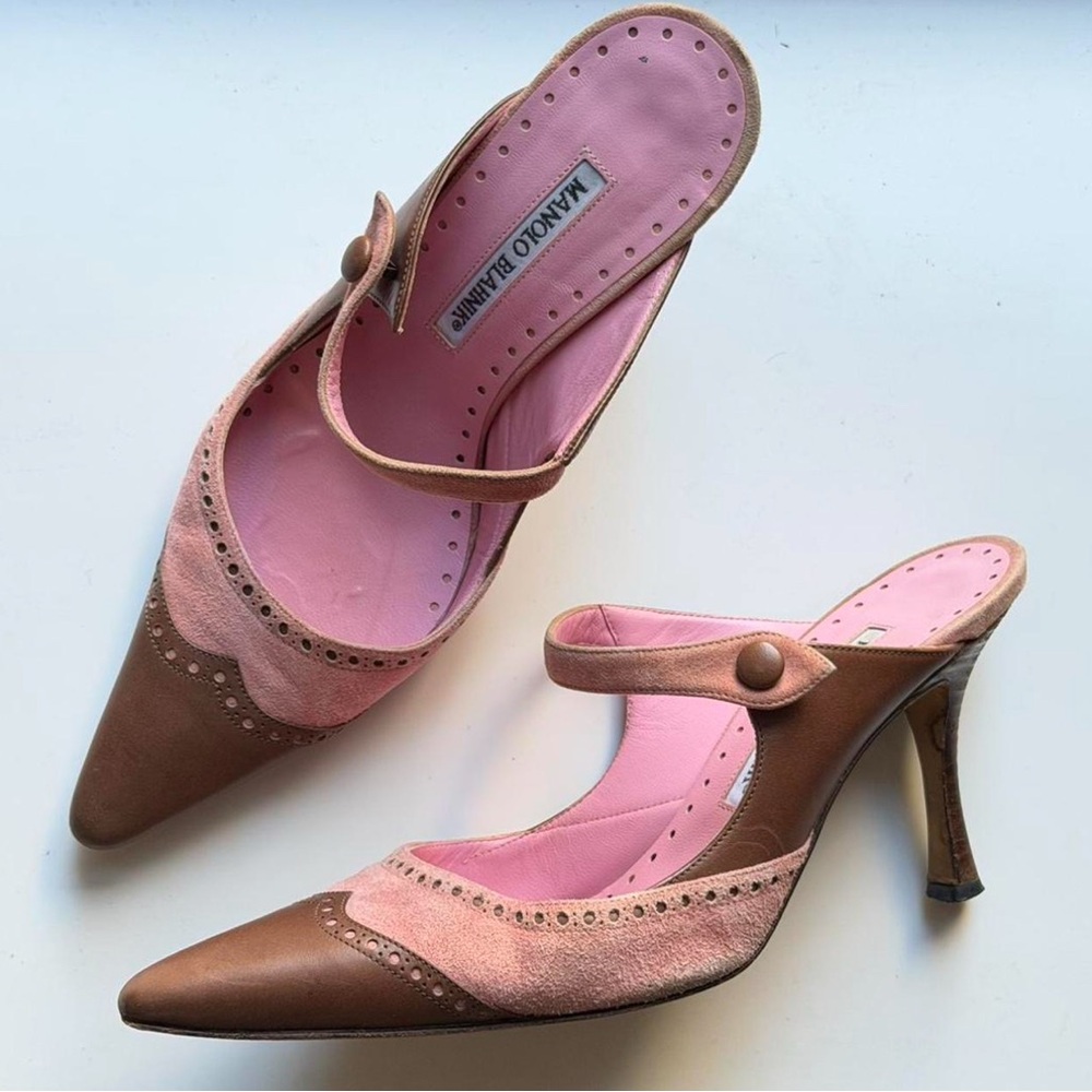 Manolo Blahnik Pink and Brown Women's Shoes - Picture 4 of 6